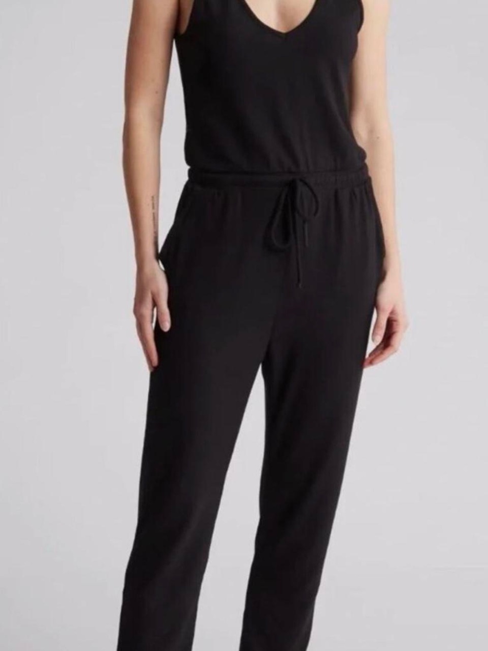 Beyond Yoga Black Drawstring Track Jumpsuit